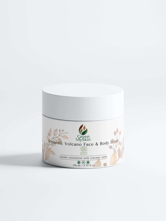 Jar of Icelandic Volcano Face & Body Scrub with branding on a white background