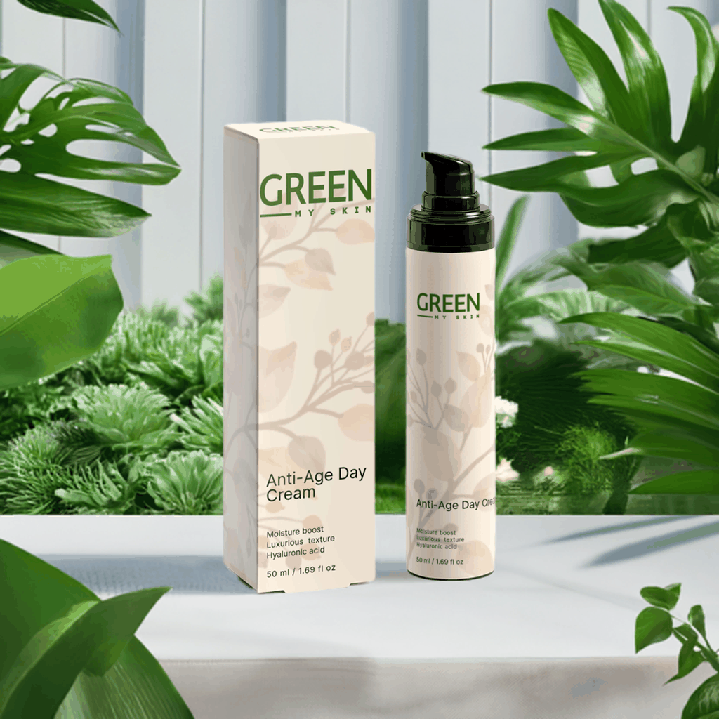 Anti-Age Day Cream with moisture boost and luxurious texture, featuring hyaluronic acid for youthful skin.