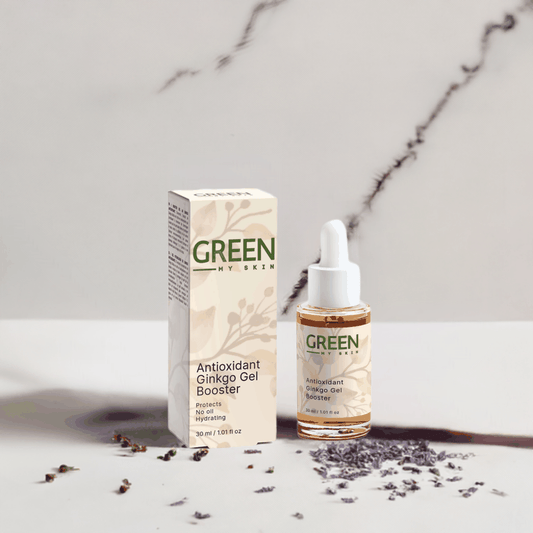 Ginkgo Gel Booster for Antioxidant Support, hydrating and oil-free formula with ginkgo biloba extract, for pollution protection and skin rejuvenation.