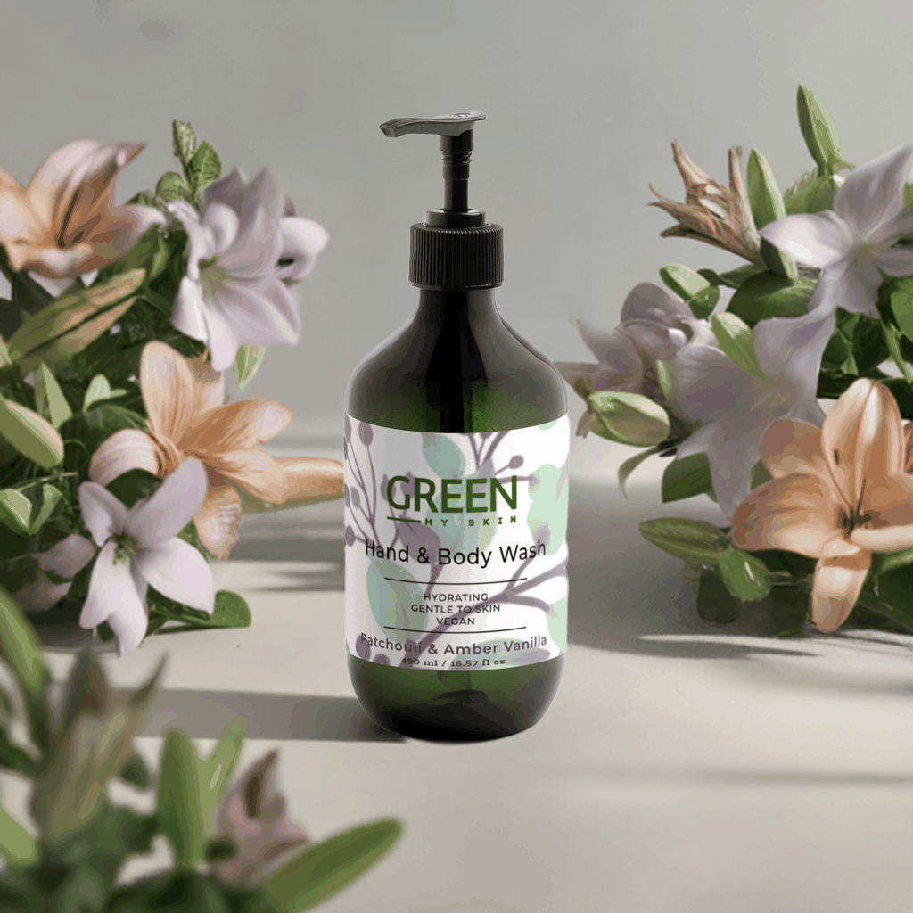 Hydrating hand and body wash with patchouli, amber, and vanilla scent.